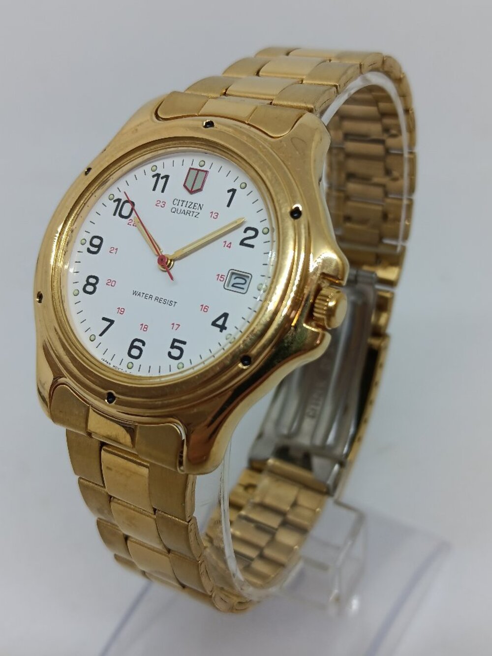 VINTAGE 1994 Citizen 6110-537641 Men's 37mm Gold Tone Quartz Date Watch NEW BATT
